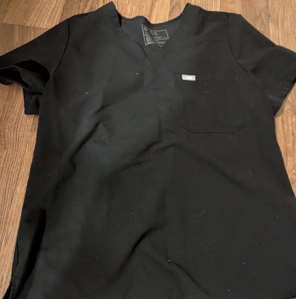 FIGS Casma Three Pocket Women's Scrub Top Size Large V-Neck Black Rayon FW1100